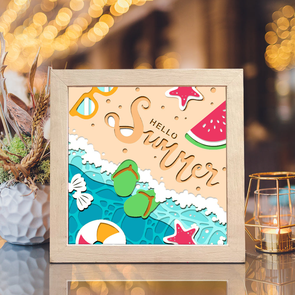 Hello Summer 2 – 3D Paper Cut Shadow Box File - Cricut File - (8x8 inches) - VEKTOR KRAFT