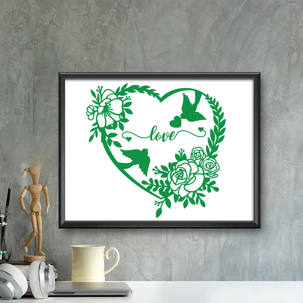 Floral Heart Love Birds – Kirigami – 3D Lightbox SVG File for Cricut & Silhouette
