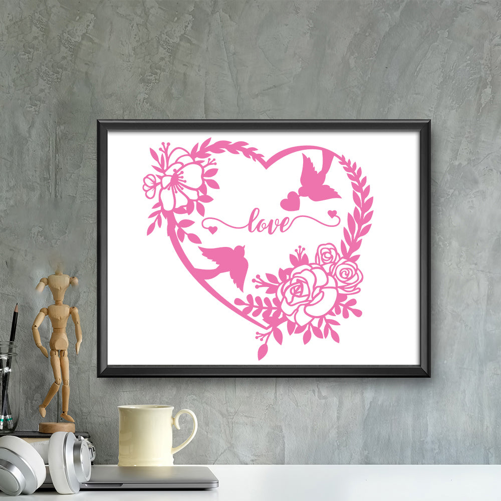 Floral Heart Love Birds – Kirigami – 3D Lightbox SVG File for Cricut & Silhouette