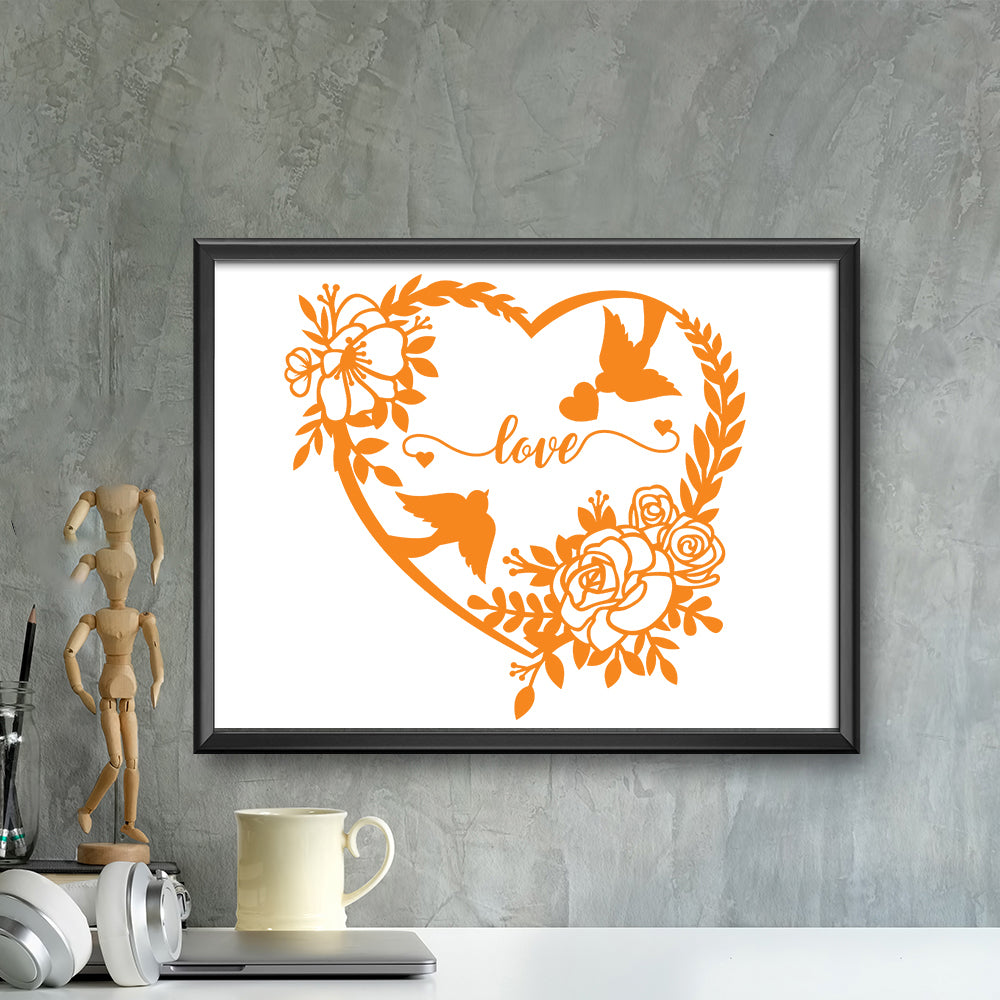 Floral Heart Love Birds – Kirigami – 3D Lightbox SVG File for Cricut & Silhouette