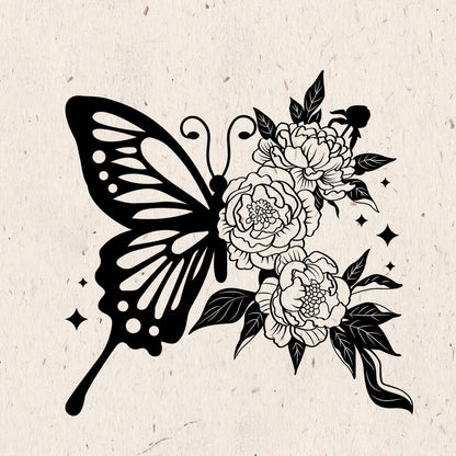 Half Butterfly And Flower – Kirigami – 3D Lightbox SVG File for Cricut & Silhouette