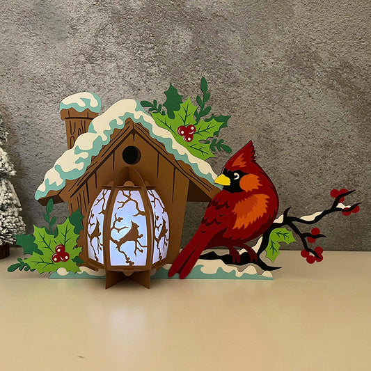 Cardinal Bird 2 - 3D Christmas Lantern File - Cricut File  - VEKTOR KRAFT