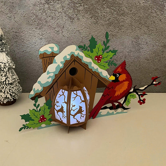 Cardinal Bird 2 - 3D Christmas Lantern File - Cricut File  - VEKTOR KRAFT