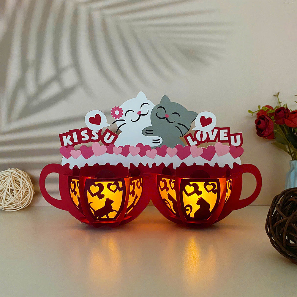 Cat Couple Cup – 3D Lantern SVG File for Cricut & Silhouette
