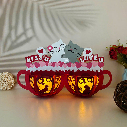 Cat Couple Cup - 3D Valentine Lantern File - Cricut File  - VEKTOR KRAFT