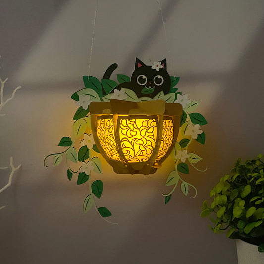 Cat Plants Pot - 3D Paper Cut Lantern File  - Cricut File  - VEKTOR KRAFT