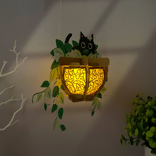 Cat Plants Pot - 3D Paper Cut Lantern File  - Cricut File  - VEKTOR KRAFT