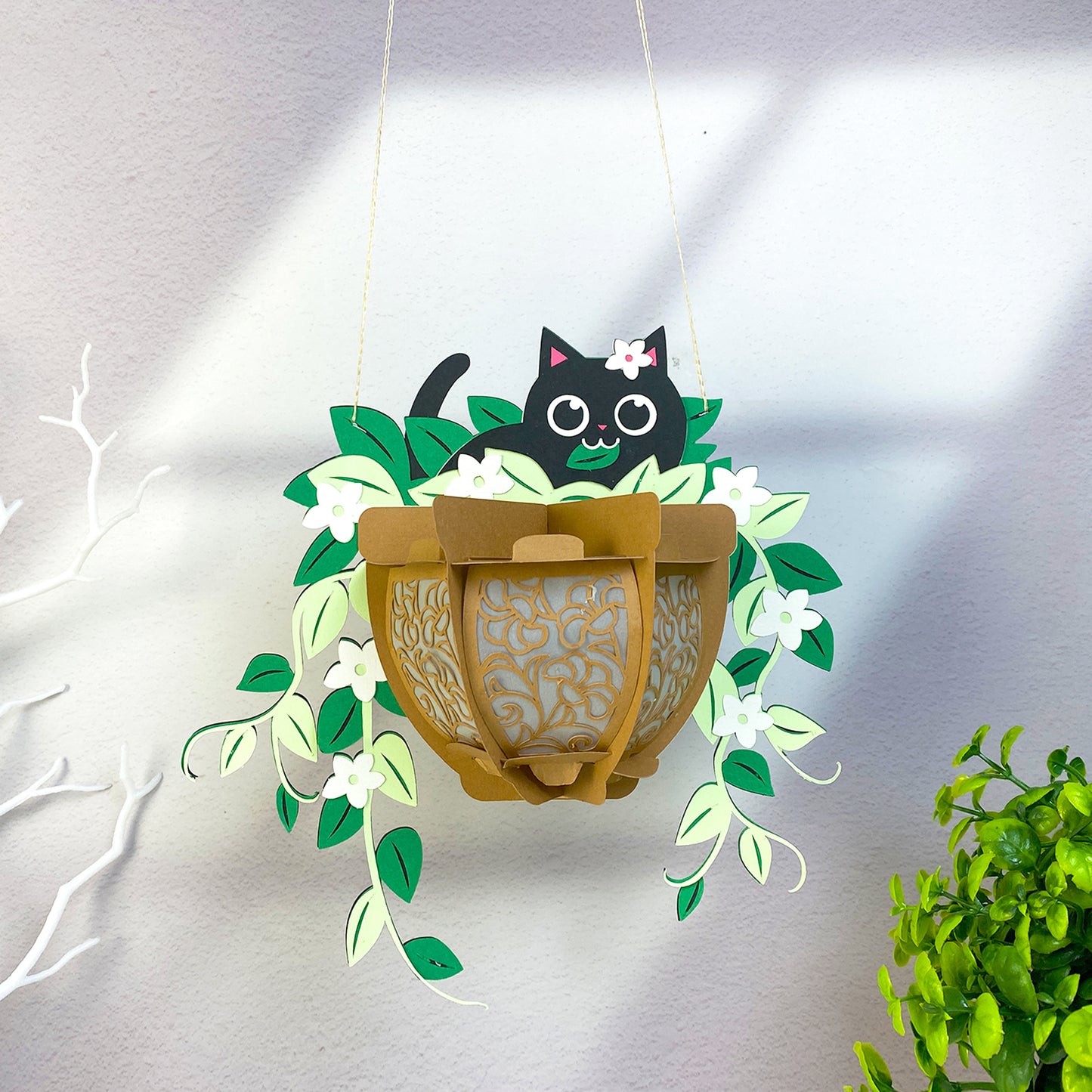 Cat Plants Pot – 3D Lantern SVG File for Cricut & Silhouette