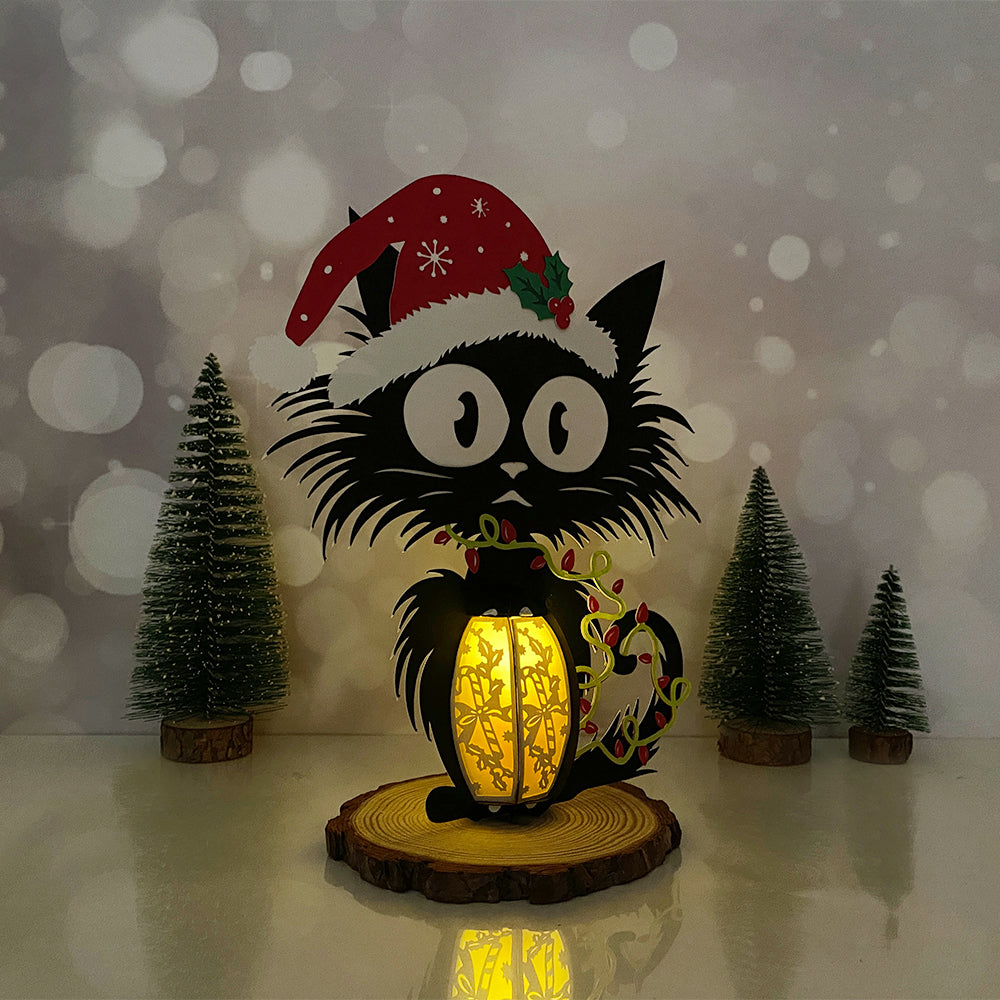 Cat Xmas – 3D Lantern SVG File for Cricut & Silhouette