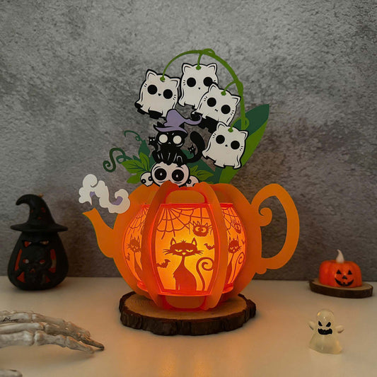 Cat Halloween - 3D Halloween Cauldron Flower Paper Lantern File - Cricut File  - VEKTOR KRAFT