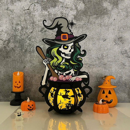 Cauldron Witch 2 - 3D Halloween Cauldron Paper Lantern File - Cricut File  - VEKTOR KRAFT