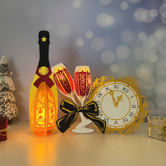 Champagne - 3D New Year Paper Cut Lantern File  - Cricut File  - VEKTOR KRAFT