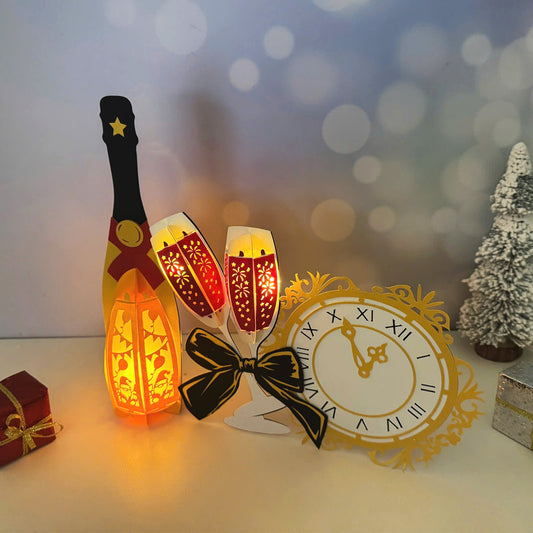 Champagne - 3D New Year Paper Cut Lantern File  - Cricut File  - VEKTOR KRAFT
