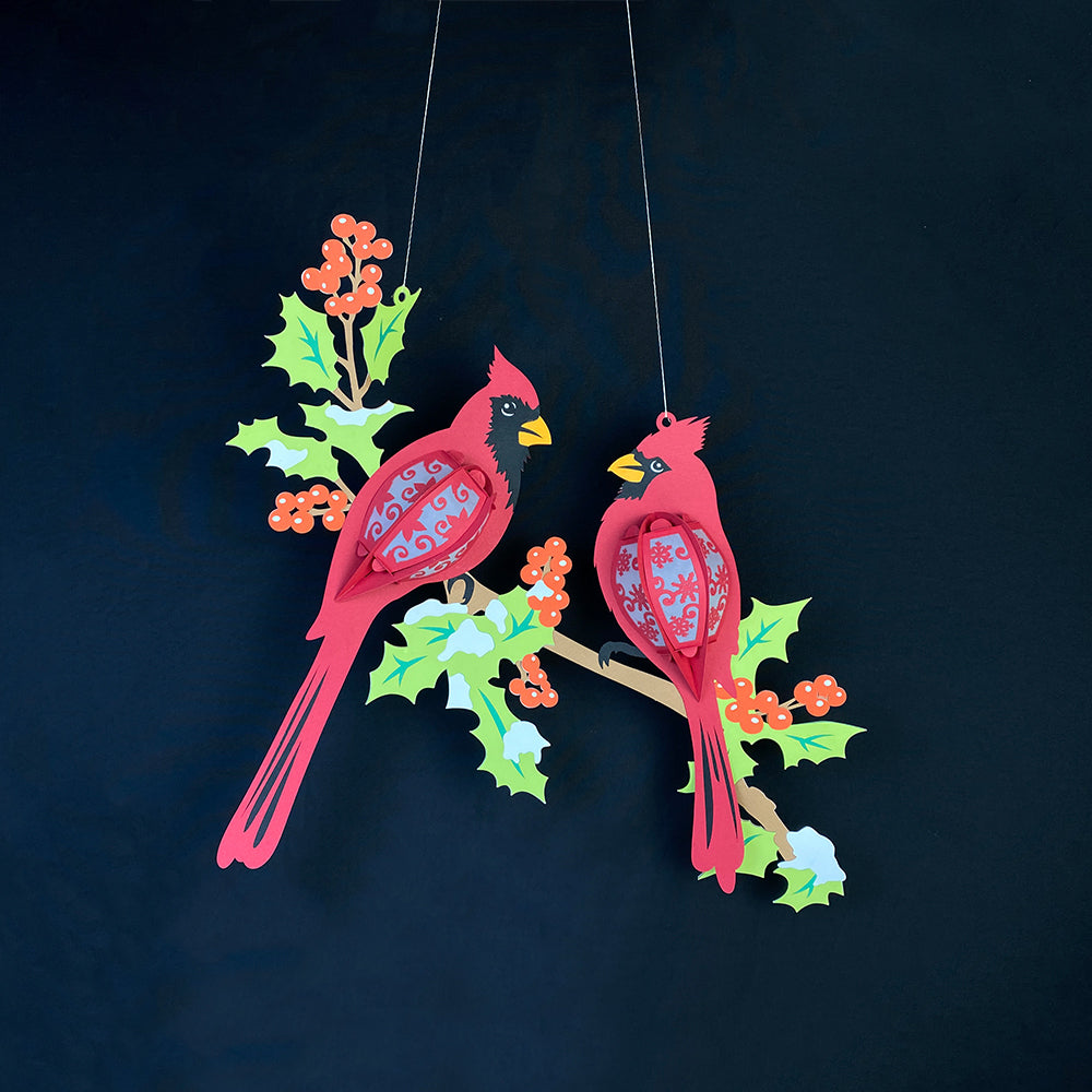 Couple Cardinal Bird - 3D Christmas Lantern File - Cricut File  - VEKTOR KRAFT
