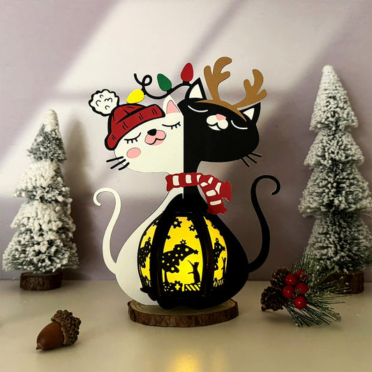 Couple Cat Xmas 2 - 3D Christmas Lantern File - Cricut File  - VEKTOR KRAFT