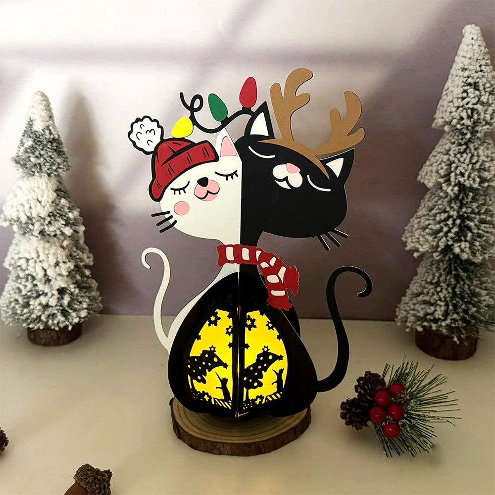 Couple Cat Xmas 2 - 3D Christmas Lantern File - Cricut File  - VEKTOR KRAFT