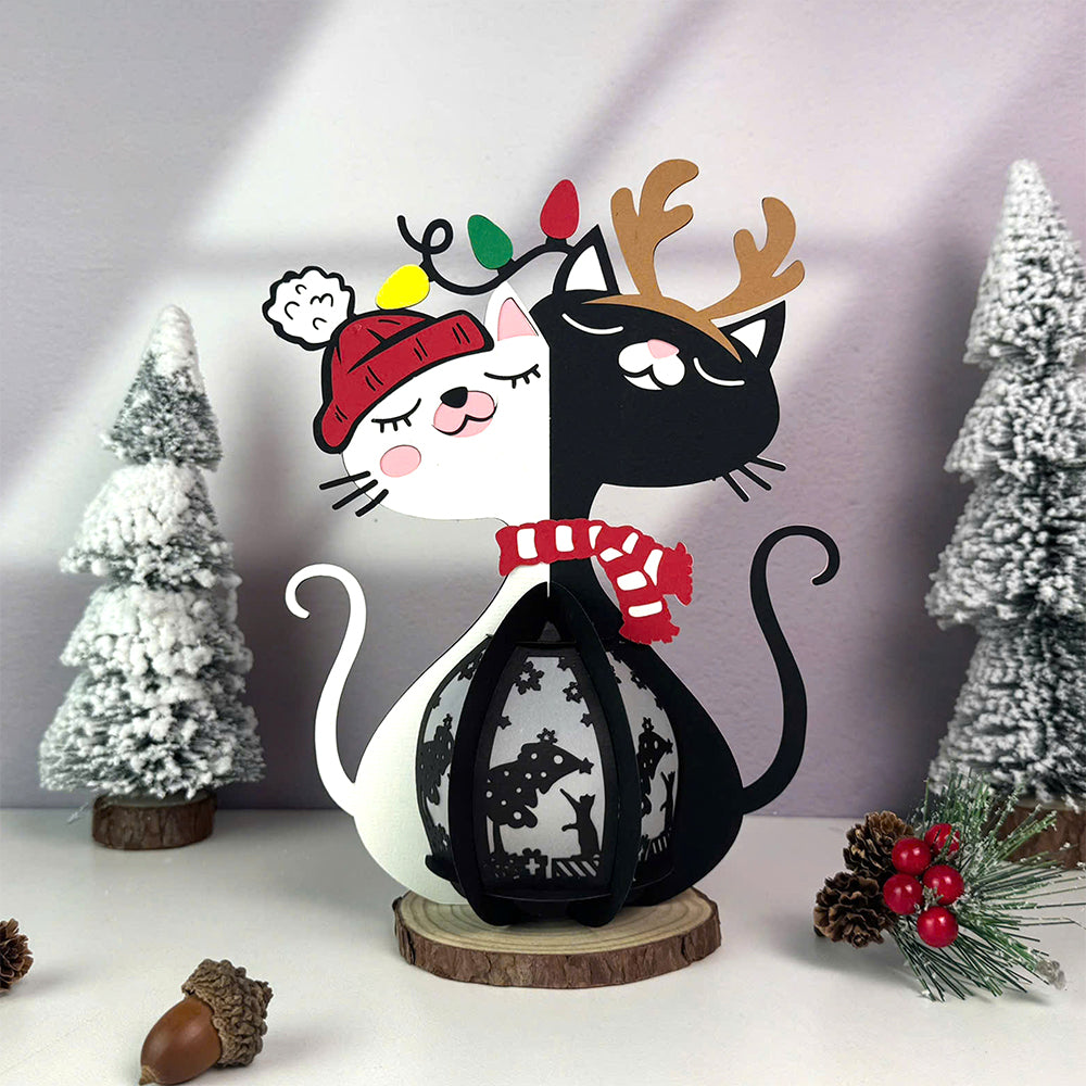 Couple Cat Xmas 2 - 3D Christmas Lantern File - Cricut File  - VEKTOR KRAFT