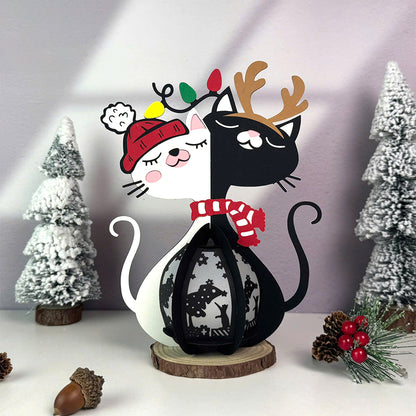 Couple Cat Xmas 2 - 3D Christmas Lantern File - Cricut File  - VEKTOR KRAFT