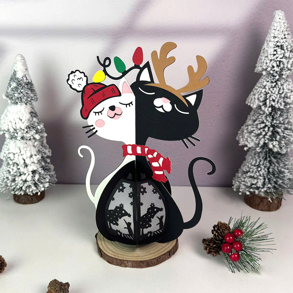 Couple Cat Xmas 2 - 3D Christmas Lantern File - Cricut File  - VEKTOR KRAFT