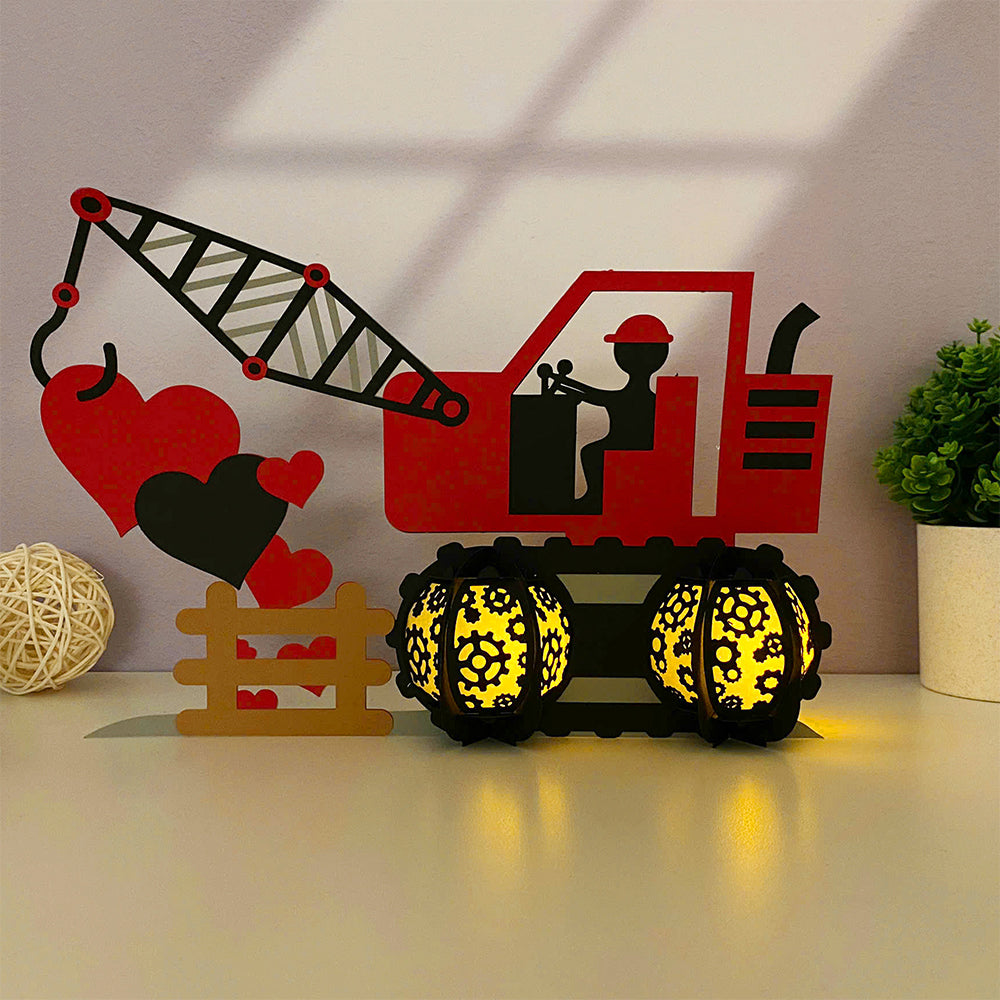 Crane Truck Love - 3D Valentine Paper Cut Lantern File  - Cricut File  - VEKTOR KRAFT