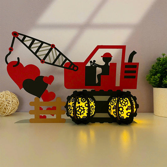 Crane Truck Love - 3D Valentine Paper Cut Lantern File  - Cricut File  - VEKTOR KRAFT