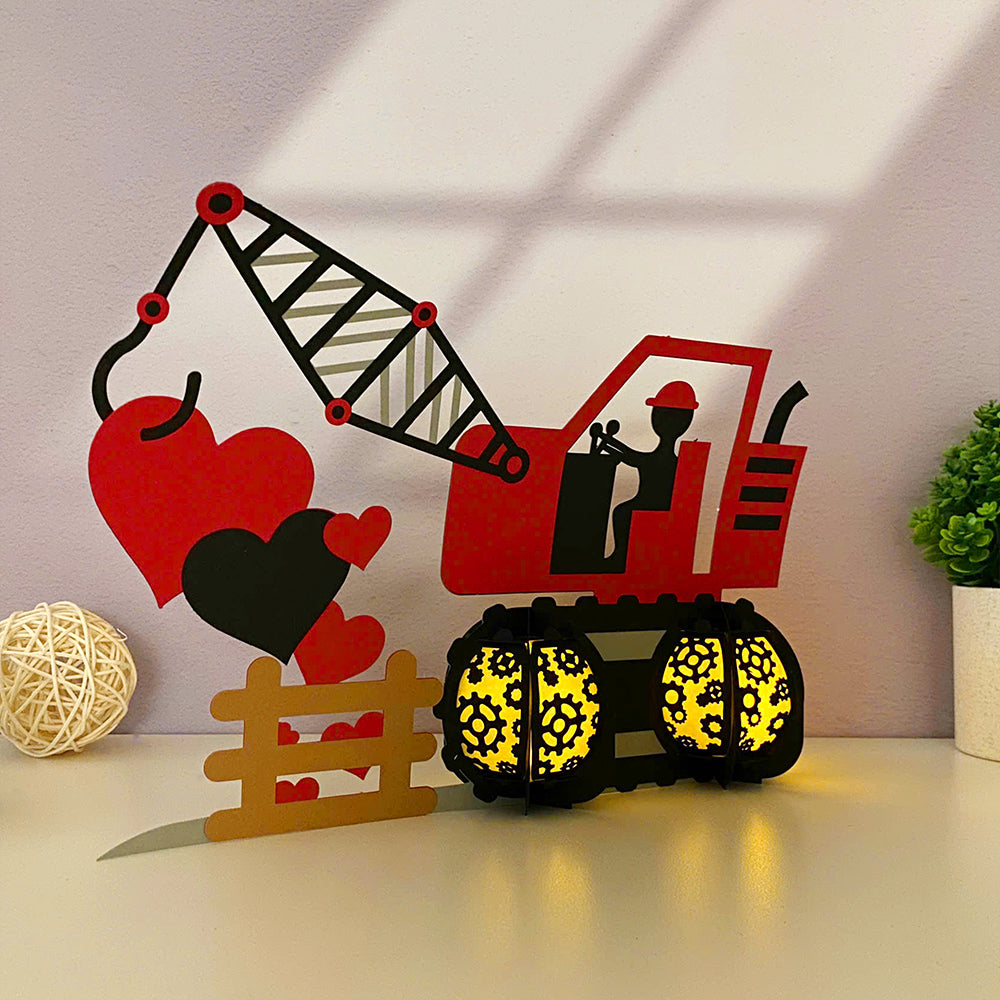 Crane Truck Love - 3D Valentine Paper Cut Lantern File  - Cricut File  - VEKTOR KRAFT