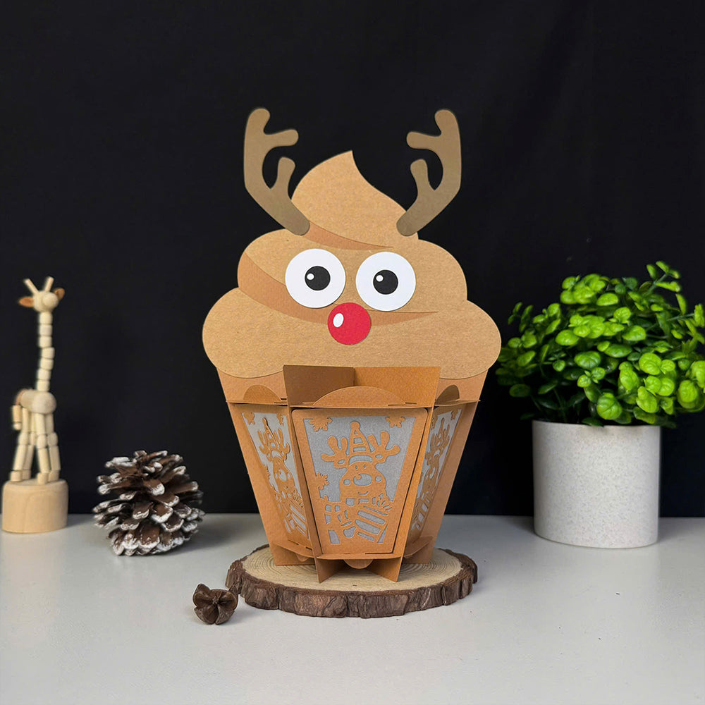 Cupcake Reindeer - 3D Christmas Paper Cut Lantern File - Cricut File  - VEKTOR KRAFT