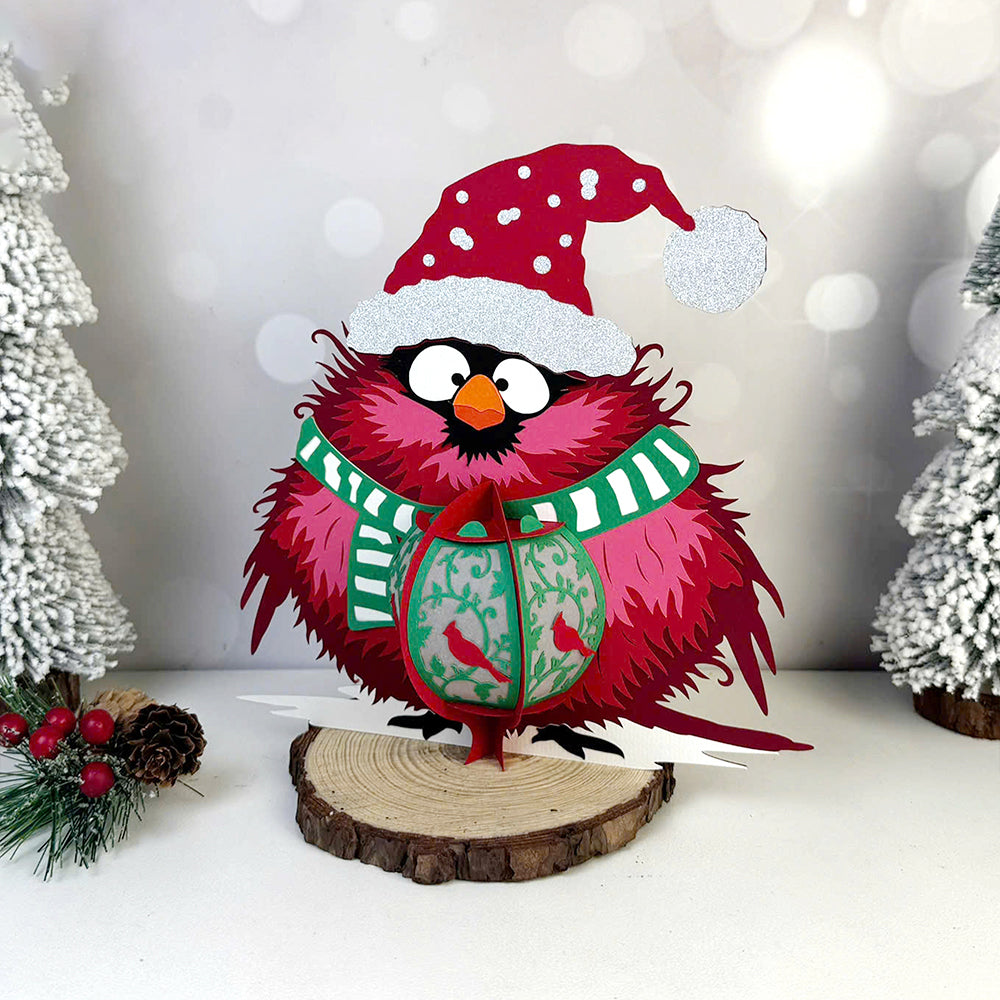 Cute Cardinal Bird - 3D Christmas Paper Cut Lantern File - Cricut File  - VEKTOR KRAFT