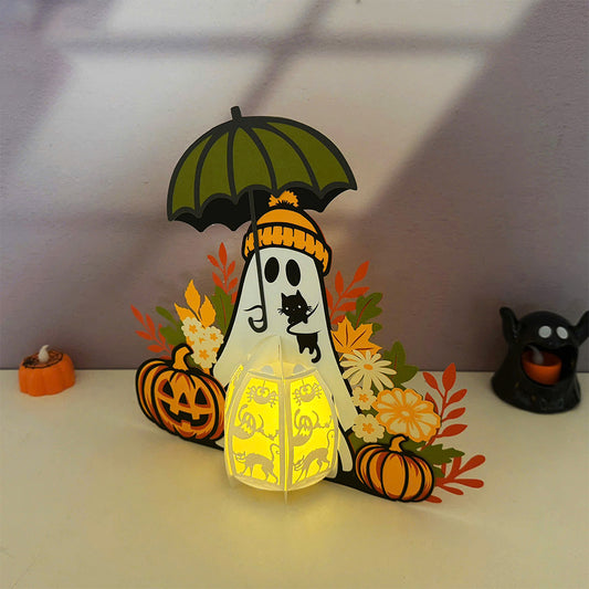 Cute Ghost Umbrella - 3D Paper Cut Lantern File  - Cricut File  - VEKTOR KRAFT