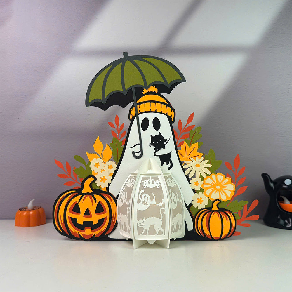 Cute Ghost Umbrella - 3D Paper Cut Lantern File  - Cricut File  - VEKTOR KRAFT