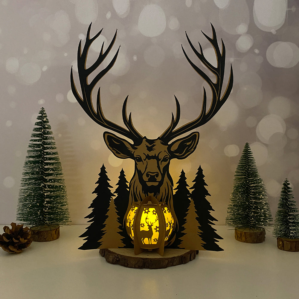Deer 3 - 3D Christmas Paper Cut Lantern File - Cricut File  - VEKTOR KRAFT