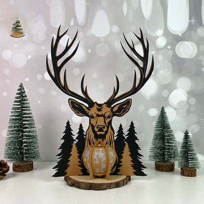 Deer 3 - 3D Christmas Paper Cut Lantern File - Cricut File  - VEKTOR KRAFT