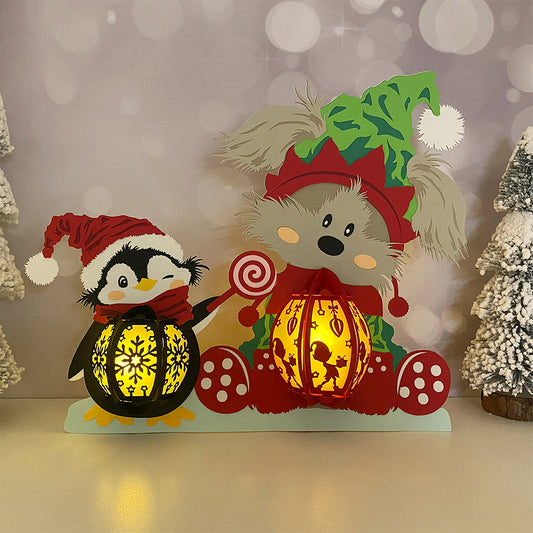 Dog And Penguin Christmas - 3D Christmas Paper Cut Lantern File - Cricut File  - VEKTOR KRAFT