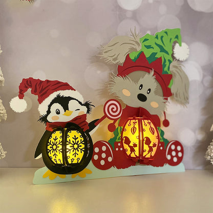 Dog And Penguin Christmas - 3D Christmas Paper Cut Lantern File - Cricut File  - VEKTOR KRAFT