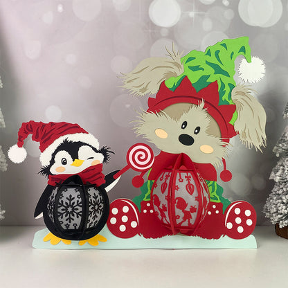 Dog And Penguin Christmas - 3D Christmas Paper Cut Lantern File - Cricut File  - VEKTOR KRAFT