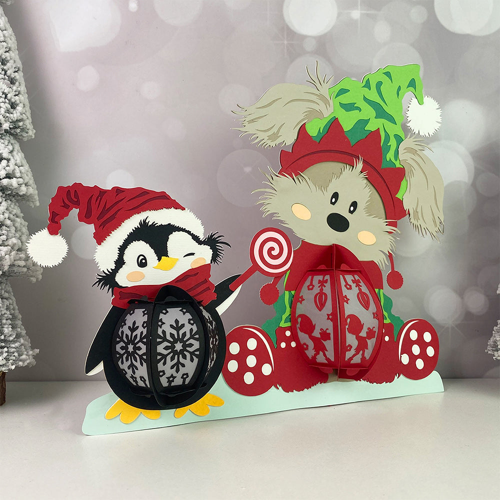 Dog And Penguin Christmas - 3D Christmas Paper Cut Lantern File - Cricut File  - VEKTOR KRAFT