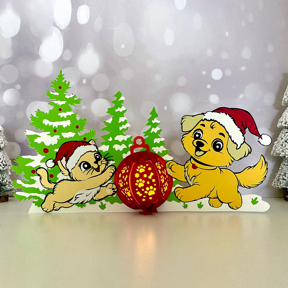 Dog Cat Xmas Ball - 3D Christmas Paper Cut Lantern File - Cricut File  - VEKTOR KRAFT