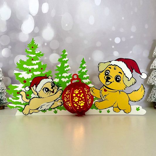 Dog Cat Xmas Ball - 3D Christmas Paper Cut Lantern File - Cricut File  - VEKTOR KRAFT