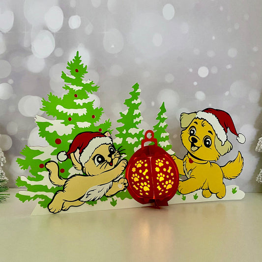 Dog Cat Xmas Ball - 3D Christmas Paper Cut Lantern File - Cricut File  - VEKTOR KRAFT