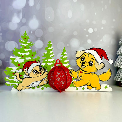 Dog Cat Xmas Ball - 3D Christmas Paper Cut Lantern File - Cricut File  - VEKTOR KRAFT