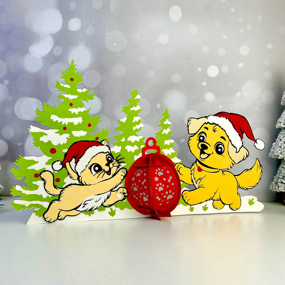 Dog Cat Xmas Ball - 3D Christmas Paper Cut Lantern File - Cricut File  - VEKTOR KRAFT