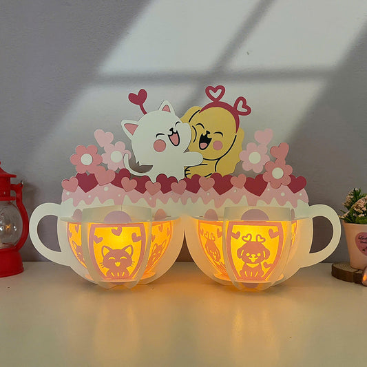Dog Love Cat - 3D Valentine Paper Cut Lantern File  - Cricut File  - VEKTOR KRAFT