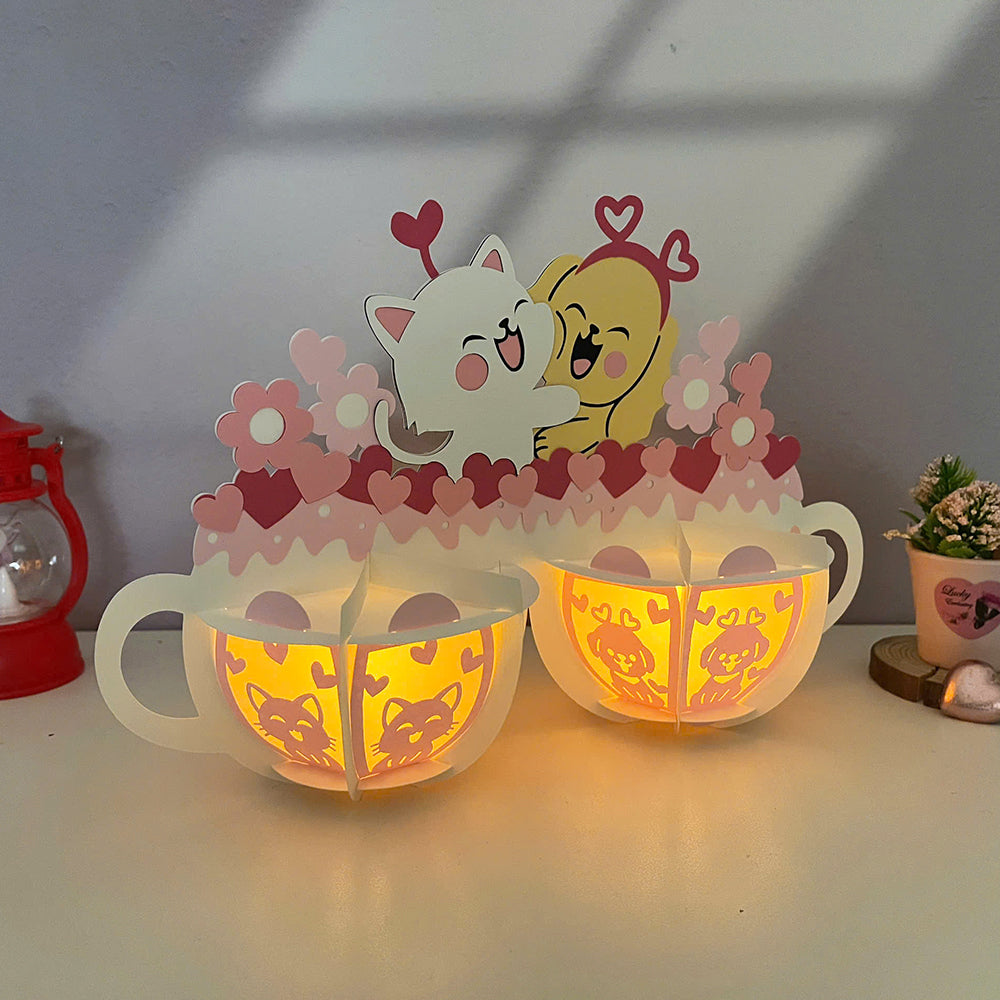 Dog Love Cat - 3D Valentine Paper Cut Lantern File  - Cricut File  - VEKTOR KRAFT