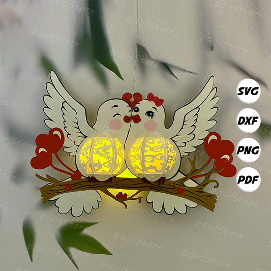 Dove Couple - 3D Valentine Paper Cut Lantern File  - Cricut File  - VEKTOR KRAFT