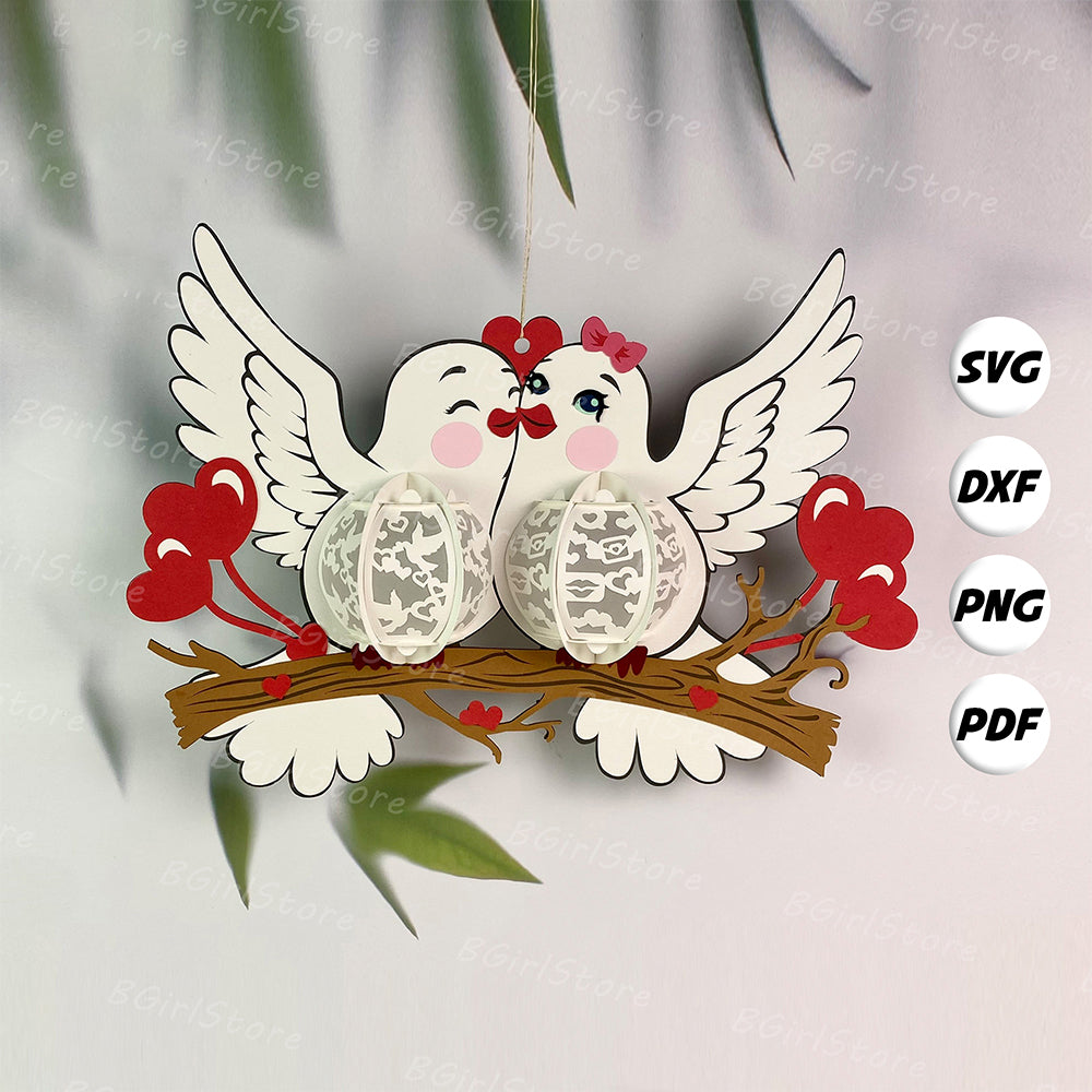 Dove Couple - 3D Valentine Paper Cut Lantern File  - Cricut File  - VEKTOR KRAFT