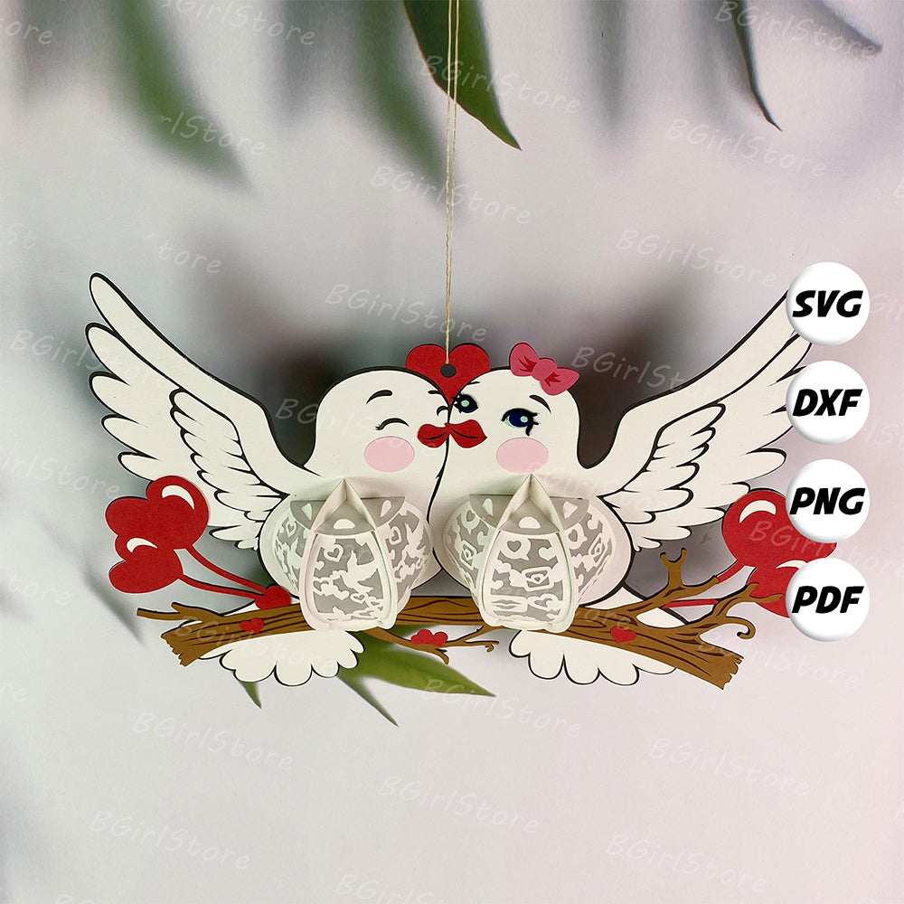 Dove Couple - 3D Valentine Paper Cut Lantern File  - Cricut File  - VEKTOR KRAFT