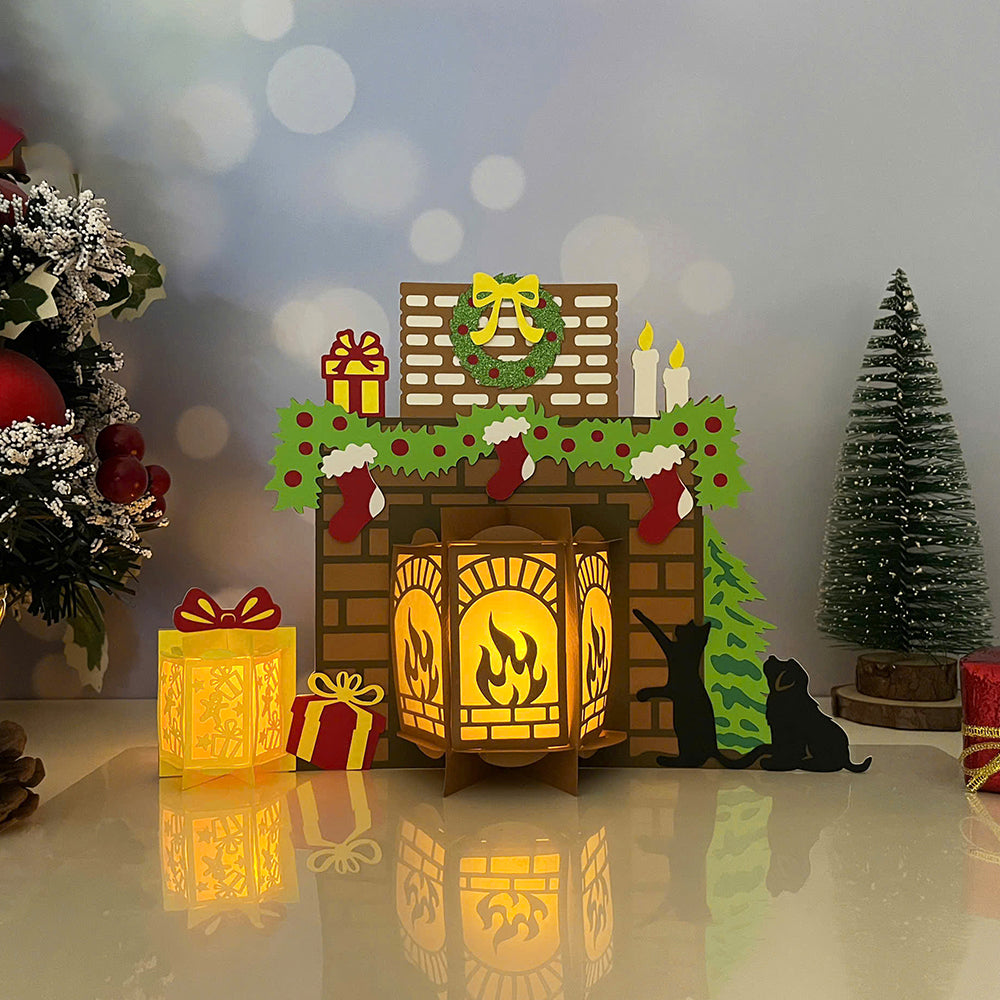 Fireplace - 3D Christmas Paper Cut Lantern File - Cricut File  - VEKTOR KRAFT