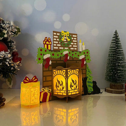 Fireplace - 3D Christmas Paper Cut Lantern File - Cricut File  - VEKTOR KRAFT