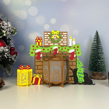 Fireplace - 3D Christmas Paper Cut Lantern File - Cricut File  - VEKTOR KRAFT