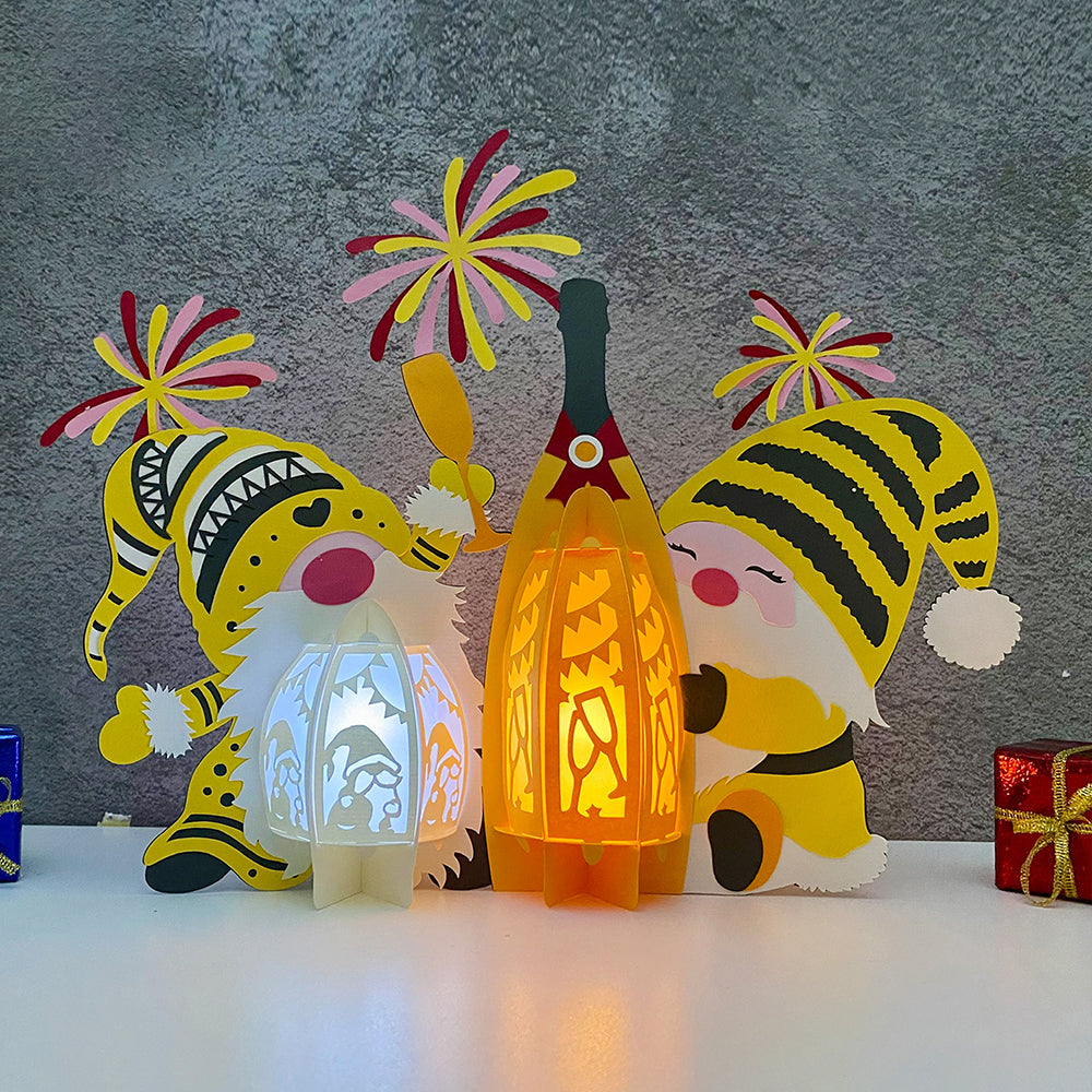 Fireworks Gnome - 3D New Year Paper Cut Lantern File  - Cricut File  - VEKTOR KRAFT